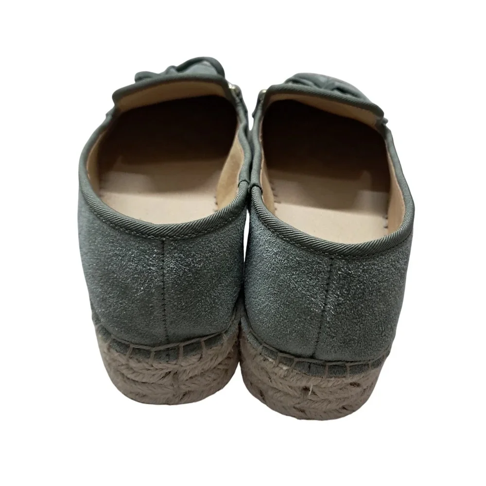 Talbots Quinn Bow Suede Platform Espadrilles Women's 6.5 Sage Green Leather‎